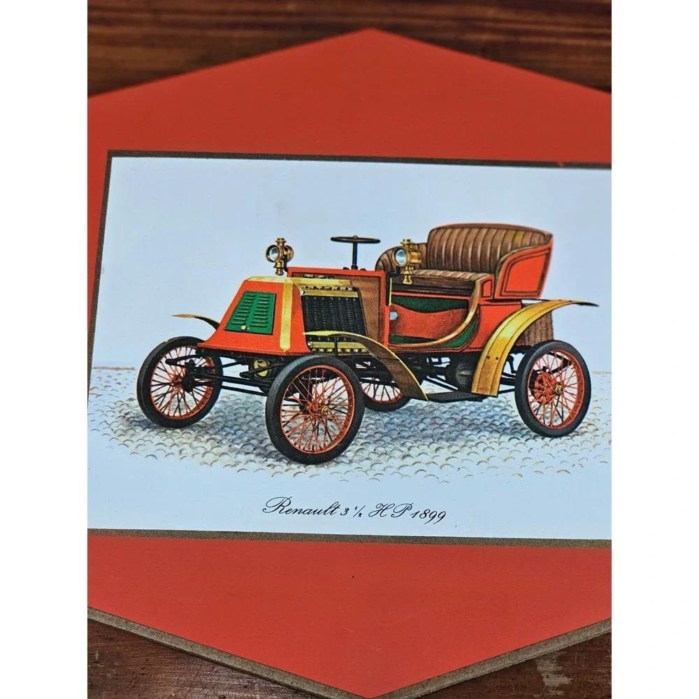 Vintage Renault 1899 Automobile Wall Plaque Red Orange Car Decor 11.5x5